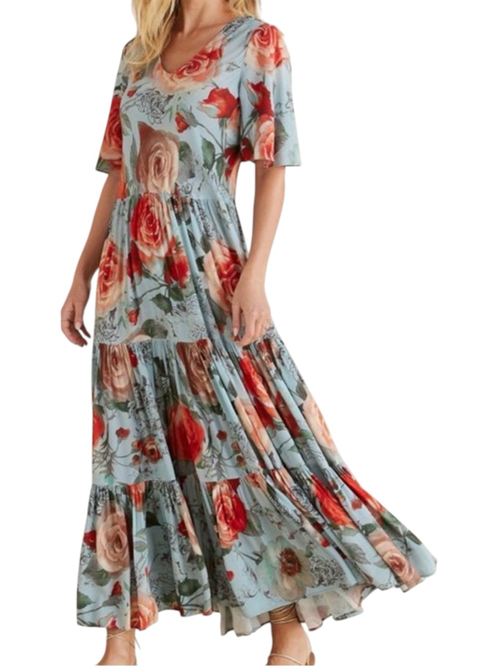 Soft Surroundings first blooms floral tiered maxi dress size 2X